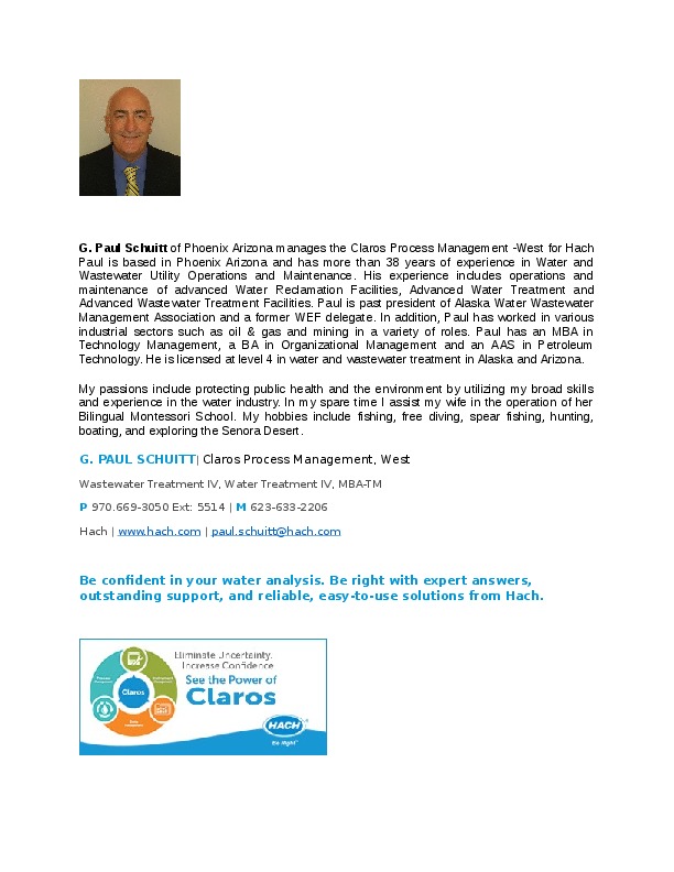 G. Paul Schuitt, Claros Process Management ADM at Hach
