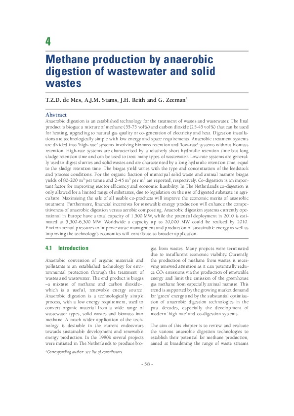 Methane production by anaerobic digestion of wastewater and solid wastes