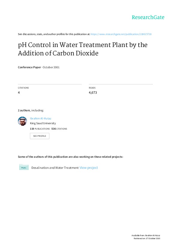 pH Control in WTP by the Addition of CO2