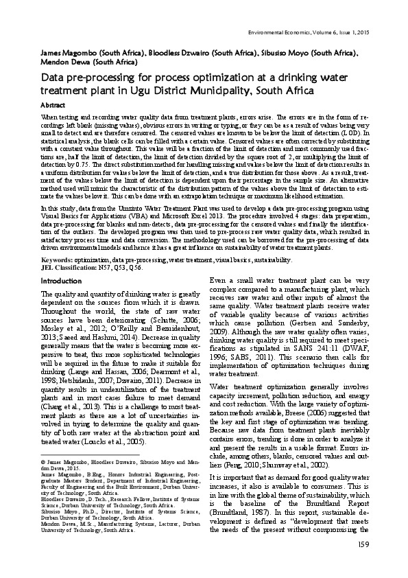 Data pre-processing for process optimization at a drinking water treatment plant