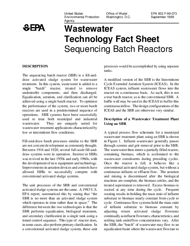Wastewater Technology Fact Sheet Sequencing Batch Reactors