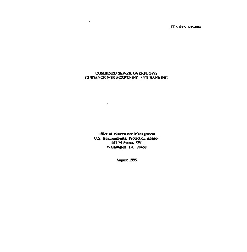 Combined Sewer Overflows Screening and Ranking Guidance