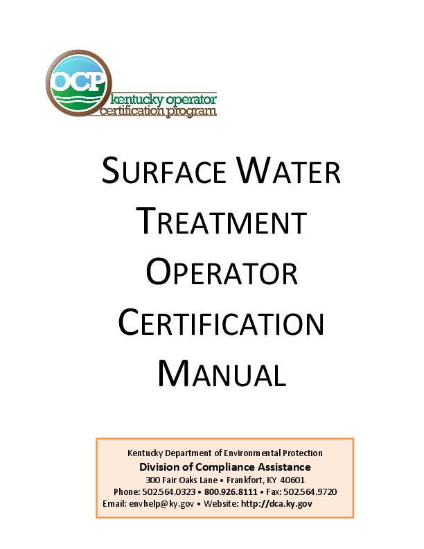 Surface Water Treatment Operator Certification Manual