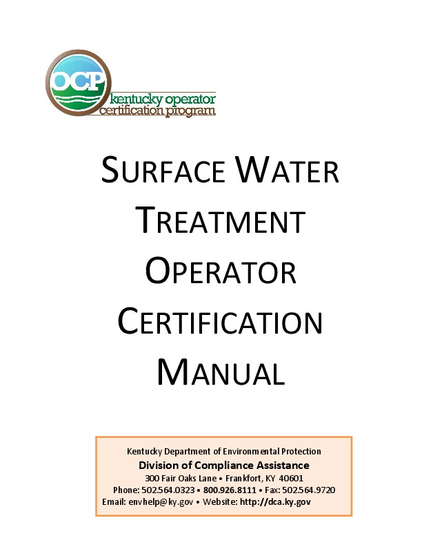 Surface Water Treatment Operator Certification Manual Water Treatment