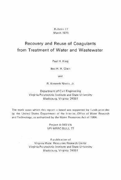Recovery and Reuse of Coagulants