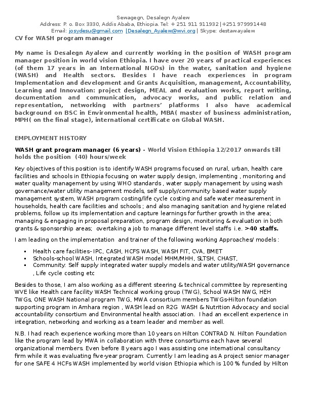 Desalegn Ayalew, WASH program manager
