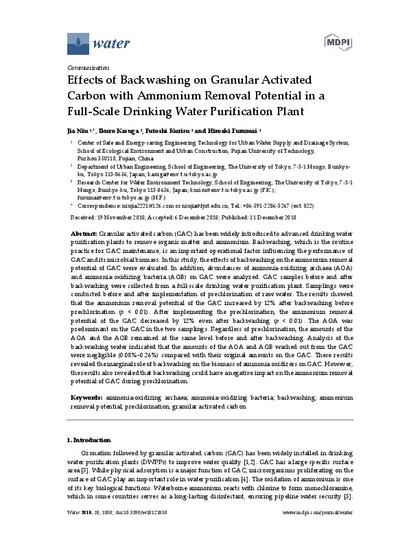Effects of Backwashing on Granular Activated Carbon with Ammonium Removal Potential