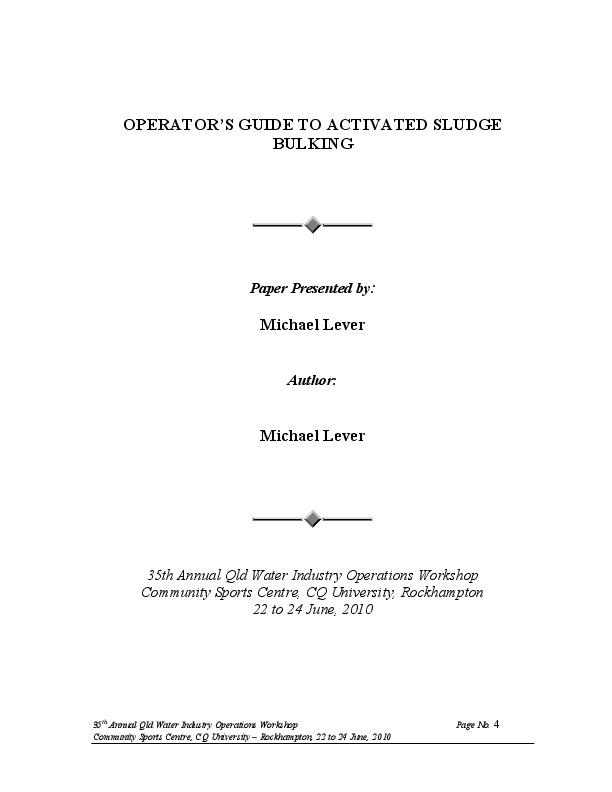 Operator’s guide to activated sludge bulking