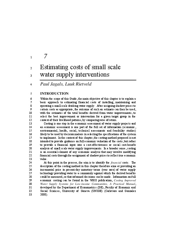 Estimating costs of small scale water supply interventions