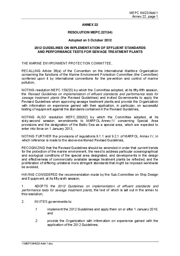 IMO MARPOL set out guideline ...